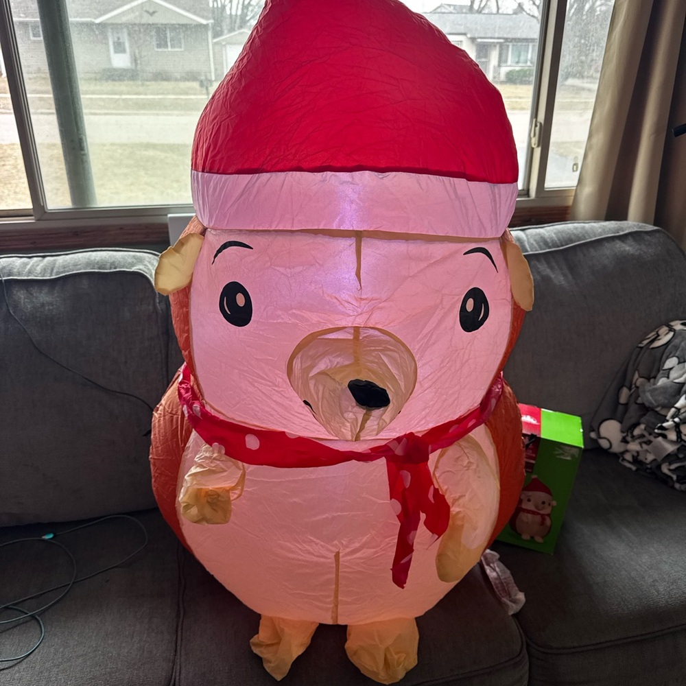 ENCHANTED FOREST 3' 6" LED HEDGEHOG SANTA HAT SCARF CHRISTMAS INFLATABLE OUTDOOR